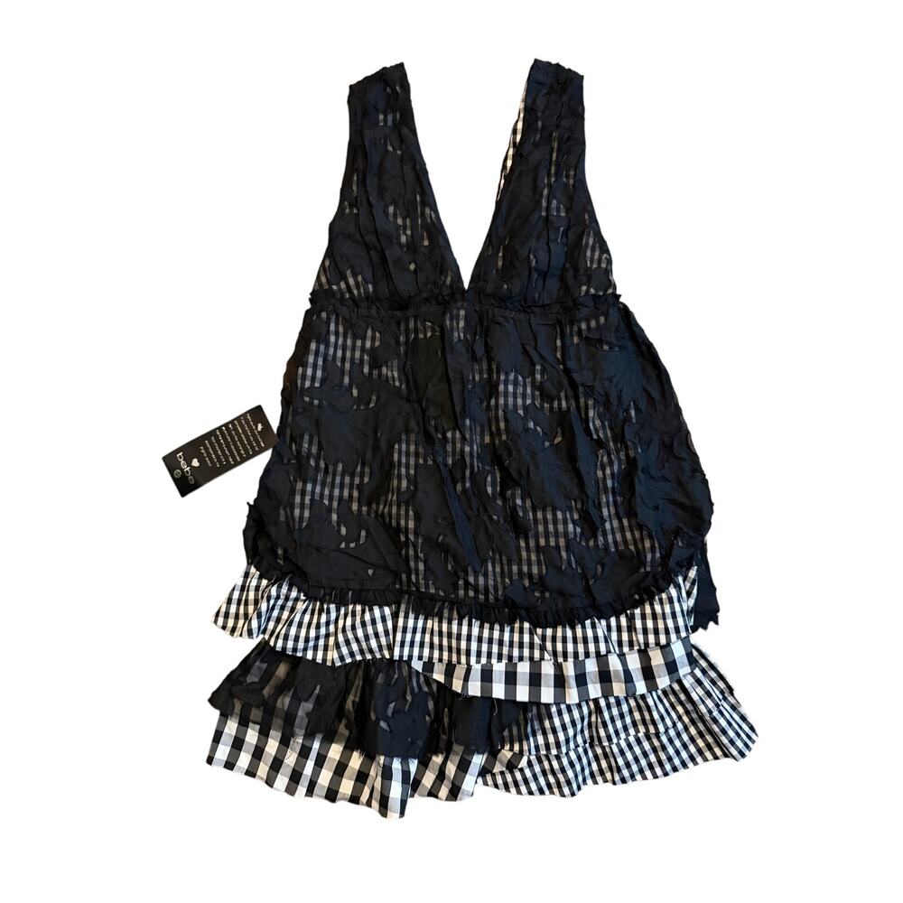 NWT Bebe Vintage Y2K Black and White Deconstructed Lace Gingham Dress M